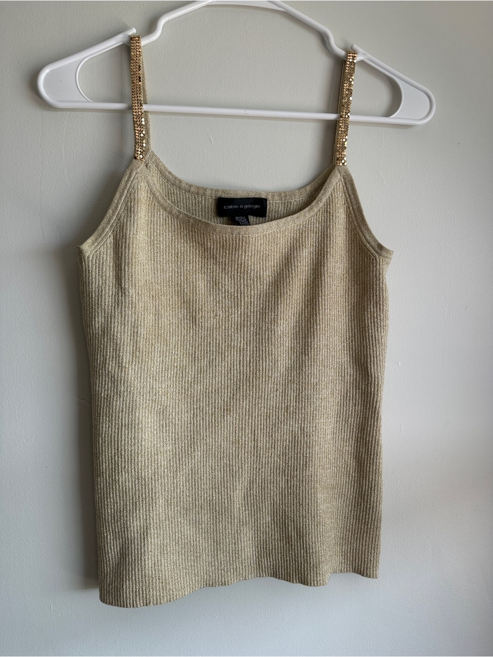 Cable & Gauge Gold Metallic Knit Camisole Sequin Straps M